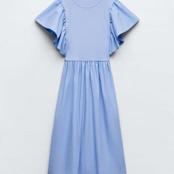 Zara  Casual Style A-line Flared Plain Medium Elegant Style cotton - Picture 1 of 4